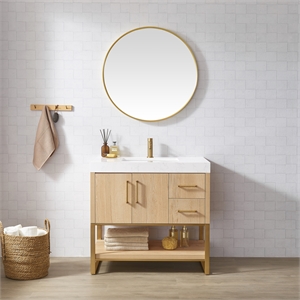 Kolkata 36&quot Single Sink Bath Vanity in Weathered Oak with Composite Stone Top