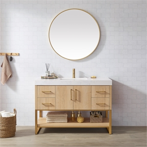 Kolkata 48&quot Single Sink Bath Vanity in Weathered Oak with Composite Stone Top