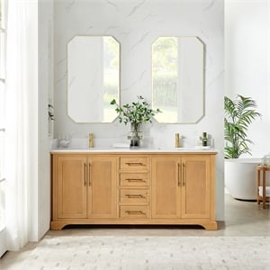 Tokyo 72&quot Double Bath Vanity in Oak Natural Brown with White Quartz Stone Top