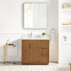 Bangkok 36&quot Single Bath Vanity in Mango Wood Light Brown with Stone Top