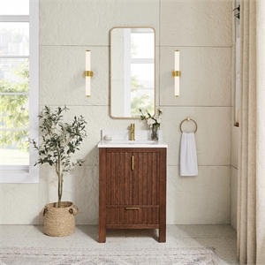 Shenzhen 24&quot Single Bath Vanity in Aged Dark Brown Oak with Composite Stone Top