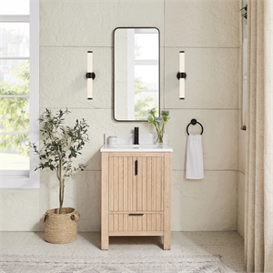 Shenzhen 24&quot Single Bath Vanity in Aged Natural Oak with Composite Stone Top