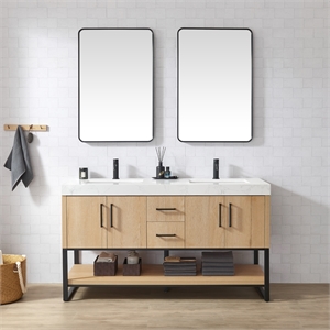 Kolkata 60&quot Double Sink Bath Vanity in Weathered Oak with Composite Stone Top