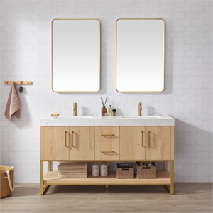 Kolkata 60&quot Double Sink Bath Vanity in Weathered Oak with Composite Stone Top