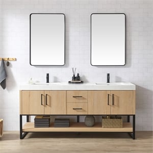 Kolkata 72&quot Double Sink Bath Vanity in Weathered Oak with Composite Stone Top