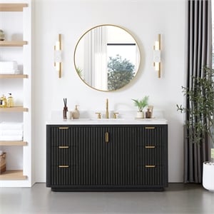 Cadiz 60&quot Single Bathroom Vanity in Fir Wood Black with Composite Stone Top