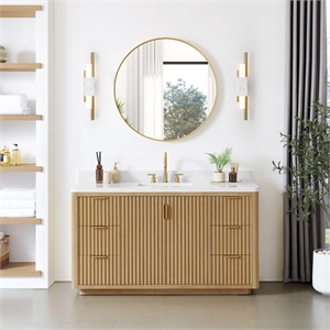 Cadiz 60&quot Single Bathroom Vanity in Washed Ash Grey with Composite Stone Top