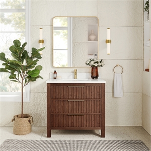 Shenzhen 36&quot Single Bath Vanity in Aged Dark Brown Oak with Composite Stone Top