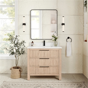 Shenzhen 36&quot Single Bath Vanity in Aged Natural Oak with Composite Stone Top