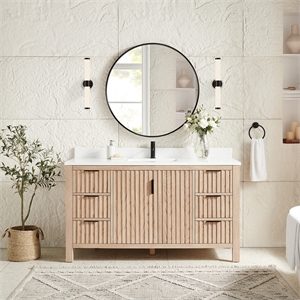 Shenzhen 60&quot Single Bath Vanity in Aged Natural Oak with Composite Stone Top