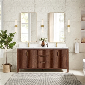 Shenzhen 72&quot Double Bath Vanity in Aged Dark Brown Oak with Composite Stone Top