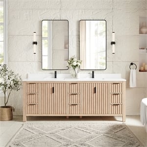 Shenzhen 84&quot Double Bath Vanity in Aged Natural Oak with Composite Stone Top