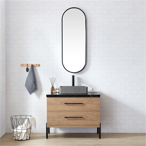 Trento 36&quot Single Bath Vanity with Black Stone Top with Concrete Sink & Mirror
