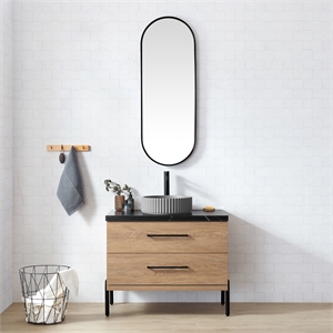 Trento 36&quot Single Bath Vanity with Black Sintered Stone Top with Concrete Sink