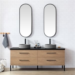 Trento 72&quot Double Bath Vanity with Black Stone Top with Concrete Sink & Mirror