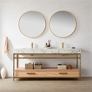 Dhaka 72&quot Double Vanity in Yellow Bronze Metal Support with Composite Stone Top
