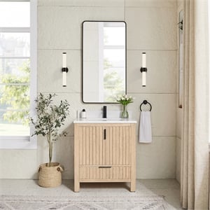 Shenzhen 30&quot Single Bath Vanity in Aged Natural Oak with Composite Stone Top