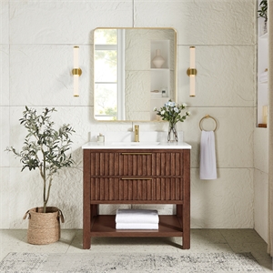 Vitre 36&quot Single Bath Vanity in Aged Dark Brown Oak with Composite Stone Top