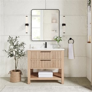 Vitre 36&quot Single Sink Bath Vanity in Aged Natural Oak with Composite Stone Top