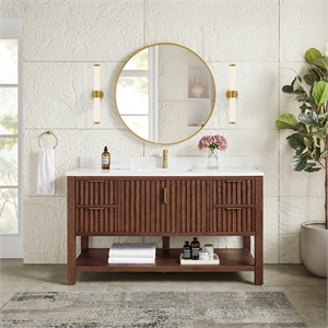 Vitre 60&quot Single Bath Vanity in Aged Dark Brown Oak with Composite Stone Top