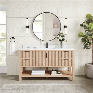 Vitre 60&quot Single Sink Bath Vanity in Aged Natural Oak with Composite Stone Top