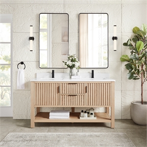 Vitre 60&quot Double Sink Bath Vanity in Aged Natural Oak with Composite Stone Top