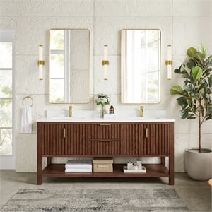 Vitre 72&quot Double Bath Vanity in Aged Dark Brown Oak with Composite Stone Top