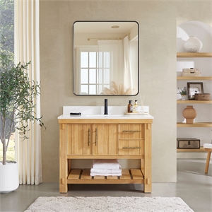 Paris 42&quot Single Bath Vanity in Acacia Classic Grey with White Quartz Stone Top