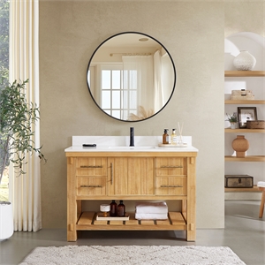 Paris 48&quot Single Bath Vanity in Acacia Classic Grey with White Quartz Stone Top