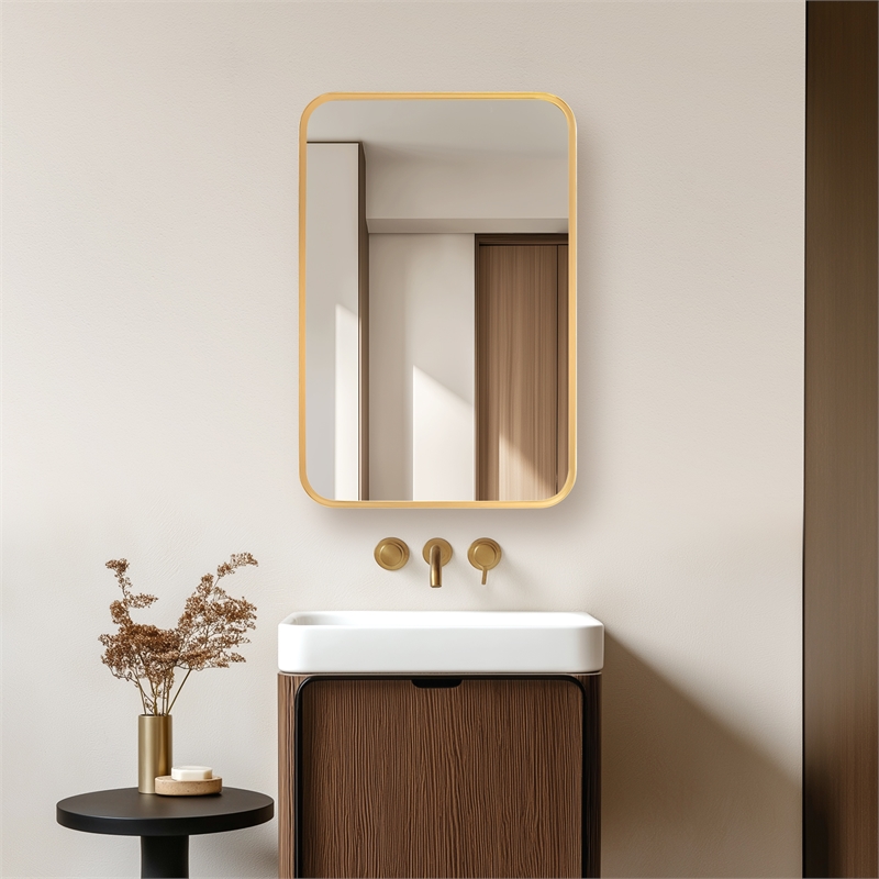 Talayuela 16 in.W x 24 in.H Aluminum Framed Medicine Cabinet in Brushed Gold