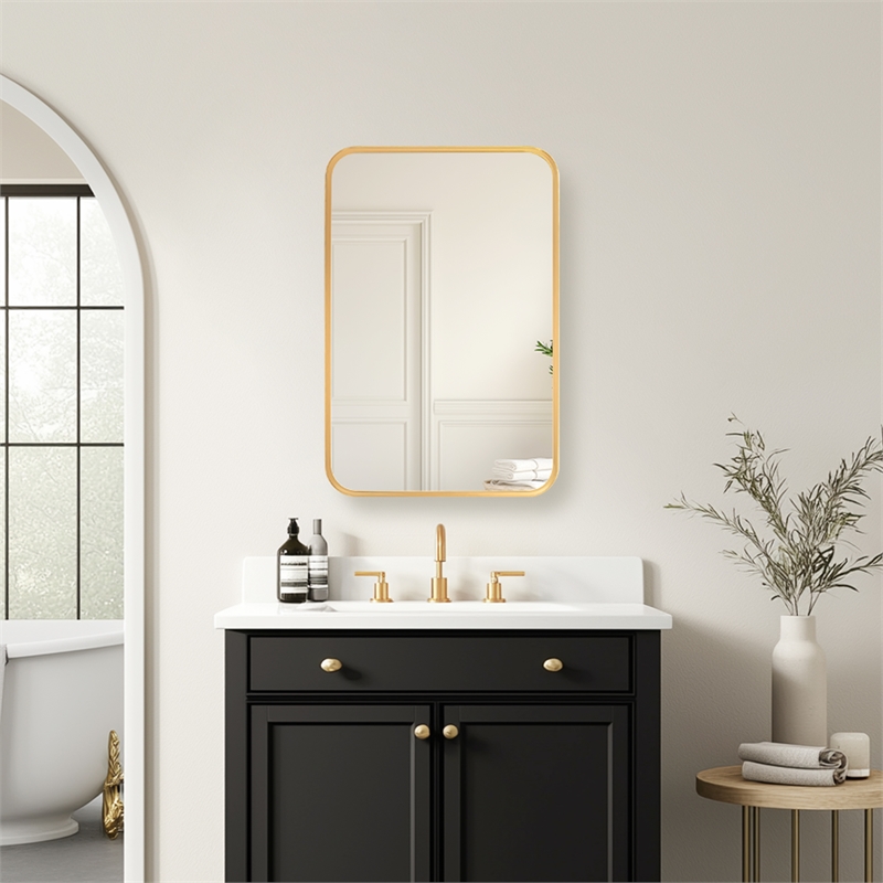 Talayuela 16 in.W x 24 in.H Aluminum Framed Medicine Cabinet in Brushed Gold