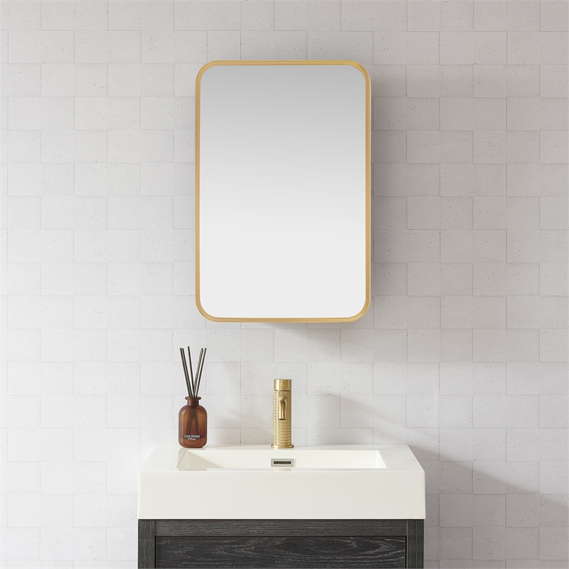 Talayuela 16 in.W x 24 in.H Aluminum Framed Medicine Cabinet in Brushed Gold