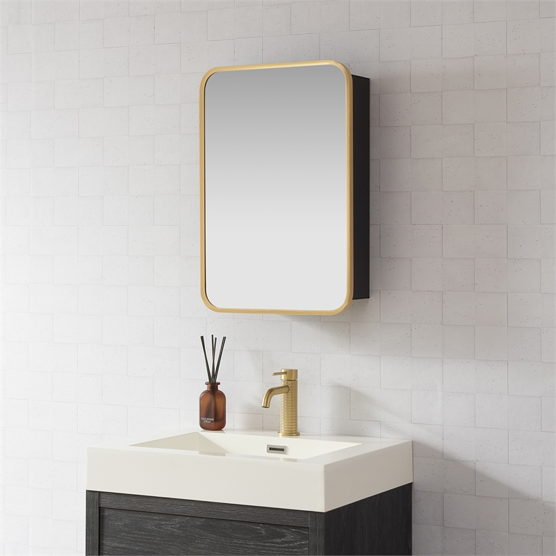 Talayuela 16 in.W x 24 in.H Aluminum Framed Medicine Cabinet in Brushed Gold
