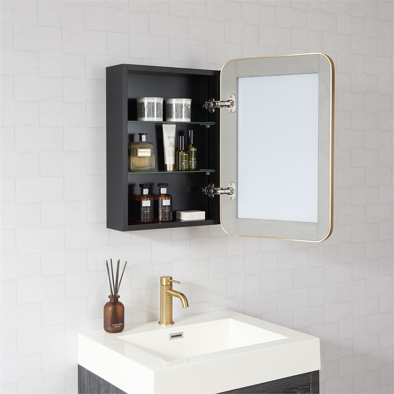 Talayuela 16 in.W x 24 in.H Aluminum Framed Medicine Cabinet in Brushed Gold
