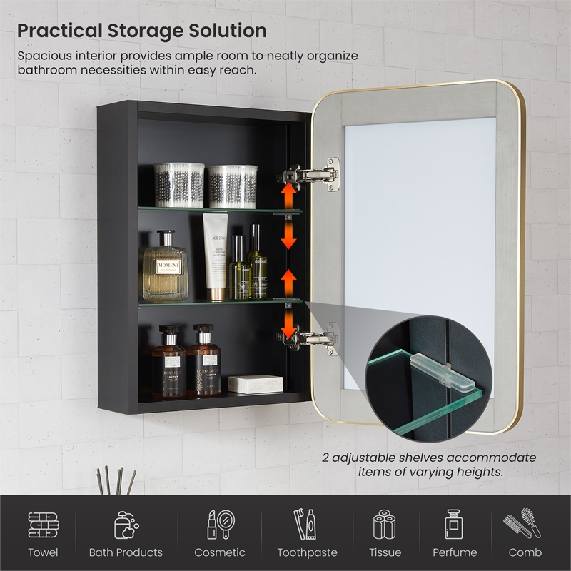Talayuela 16 in.W x 24 in.H Aluminum Framed Medicine Cabinet in Brushed Gold