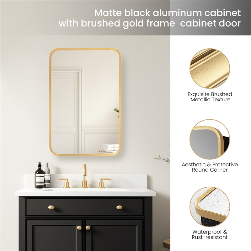 Talayuela 16 in.W x 24 in.H Aluminum Framed Medicine Cabinet in Brushed Gold