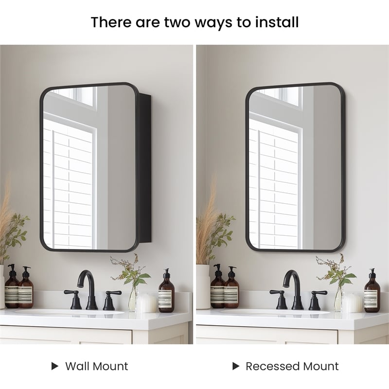Talayuela 16 in.W x 24 in.H Aluminum Framed Medicine Cabinet in Brushed Black
