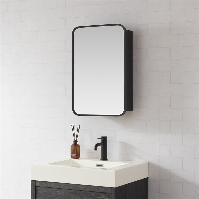 Talayuela 16 in.W x 24 in.H Aluminum Framed Medicine Cabinet in Brushed Black