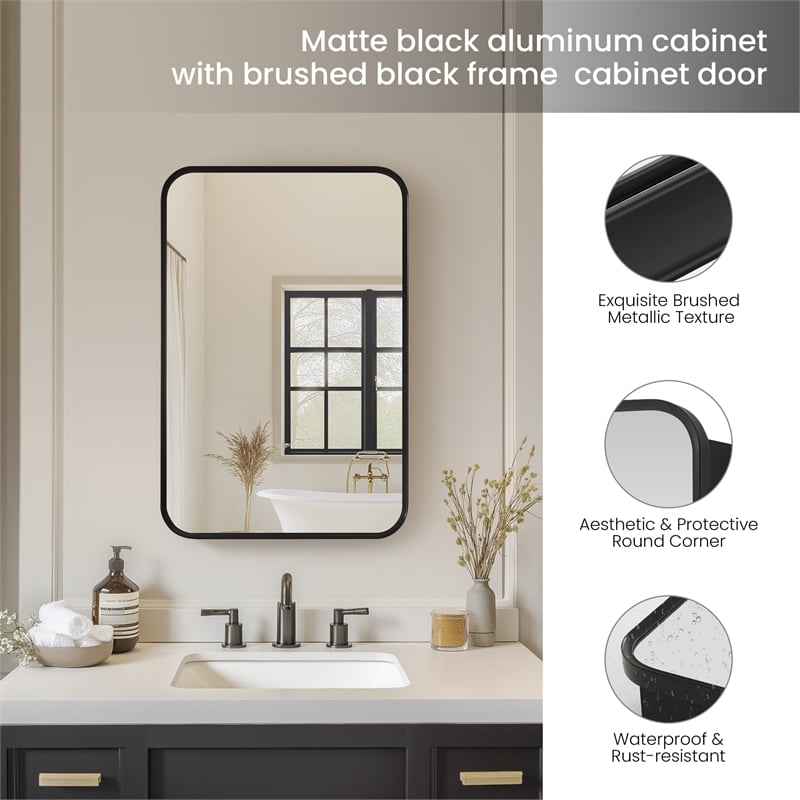 Talayuela 16 in.W x 24 in.H Aluminum Framed Medicine Cabinet in Brushed Black