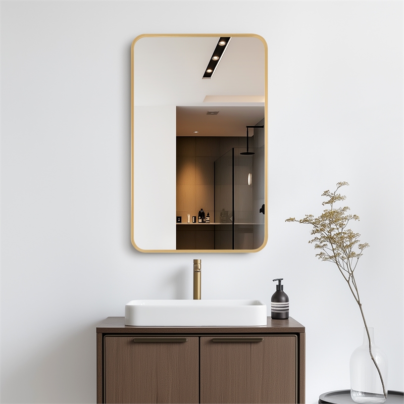 Talayuela 20 in.W x 32 in.H Aluminum Framed Medicine Cabinet in Brushed Gold