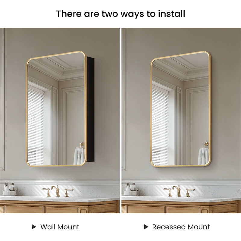 Talayuela 20 in.W x 32 in.H Aluminum Framed Medicine Cabinet in Brushed Gold