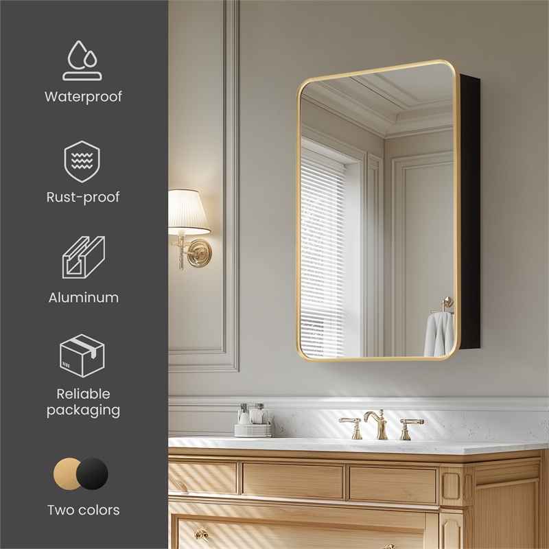 Talayuela 20 in.W x 32 in.H Aluminum Framed Medicine Cabinet in Brushed Gold