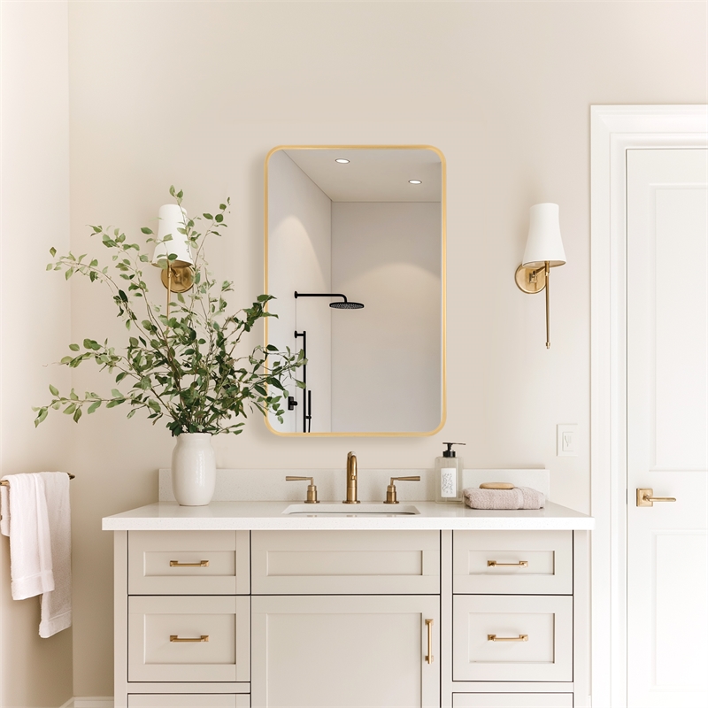 Talayuela 20 in.W x 32 in.H Aluminum Framed Medicine Cabinet in Brushed Gold