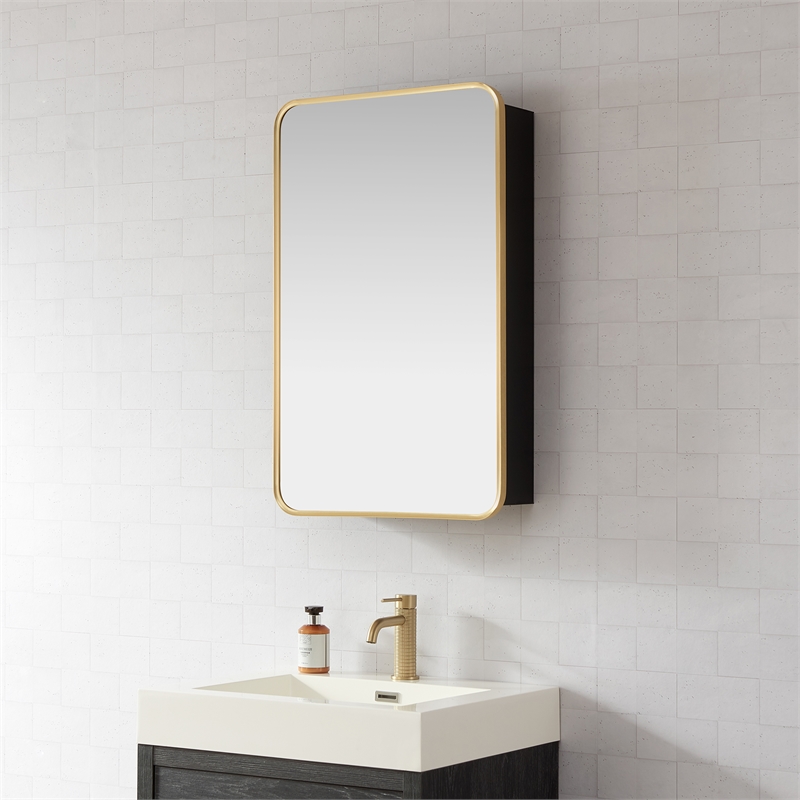 Talayuela 20 in.W x 32 in.H Aluminum Framed Medicine Cabinet in Brushed Gold