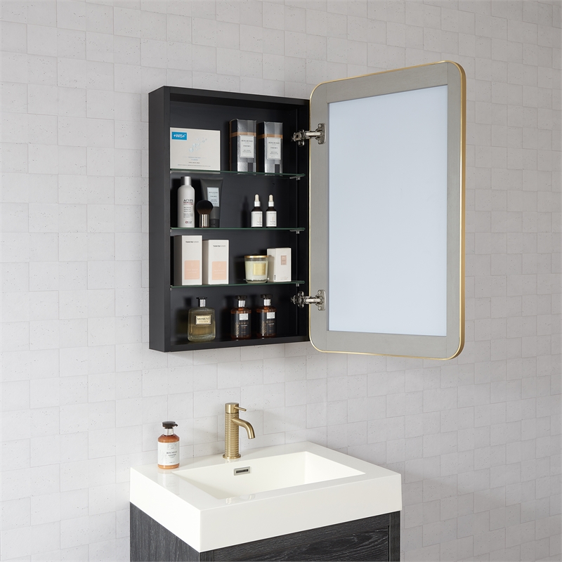 Talayuela 20 in.W x 32 in.H Aluminum Framed Medicine Cabinet in Brushed Gold