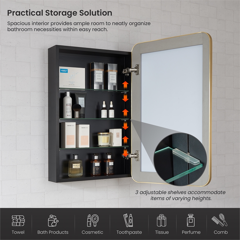 Talayuela 20 in.W x 32 in.H Aluminum Framed Medicine Cabinet in Brushed Gold