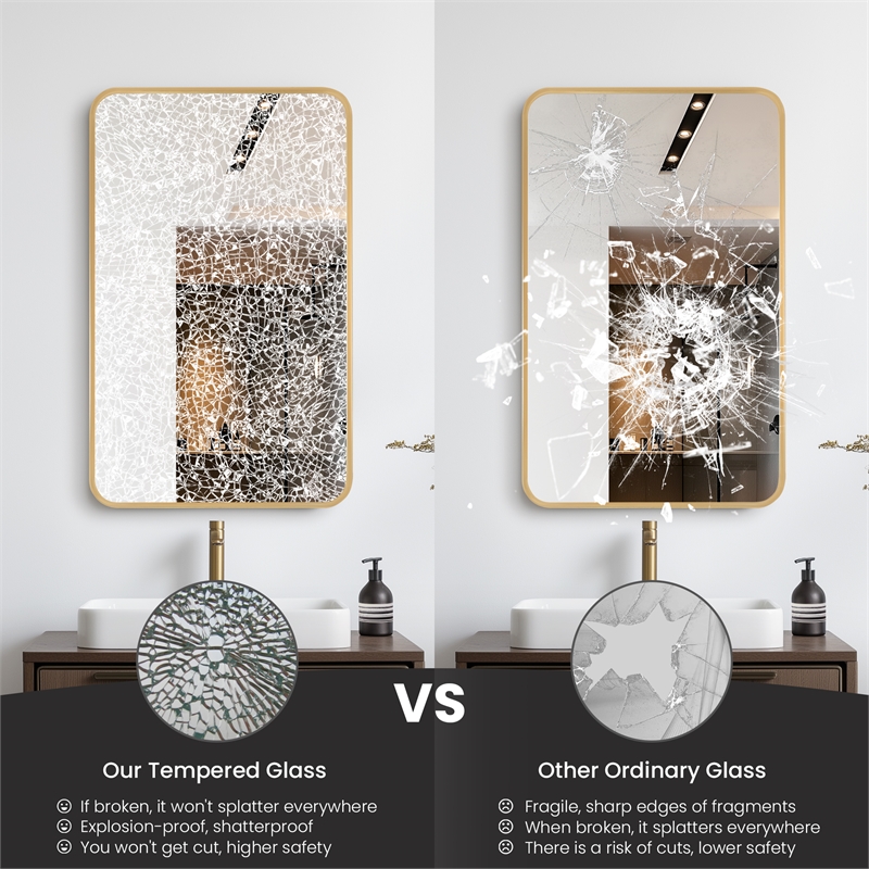 Talayuela 20 in.W x 32 in.H Aluminum Framed Medicine Cabinet in Brushed Gold