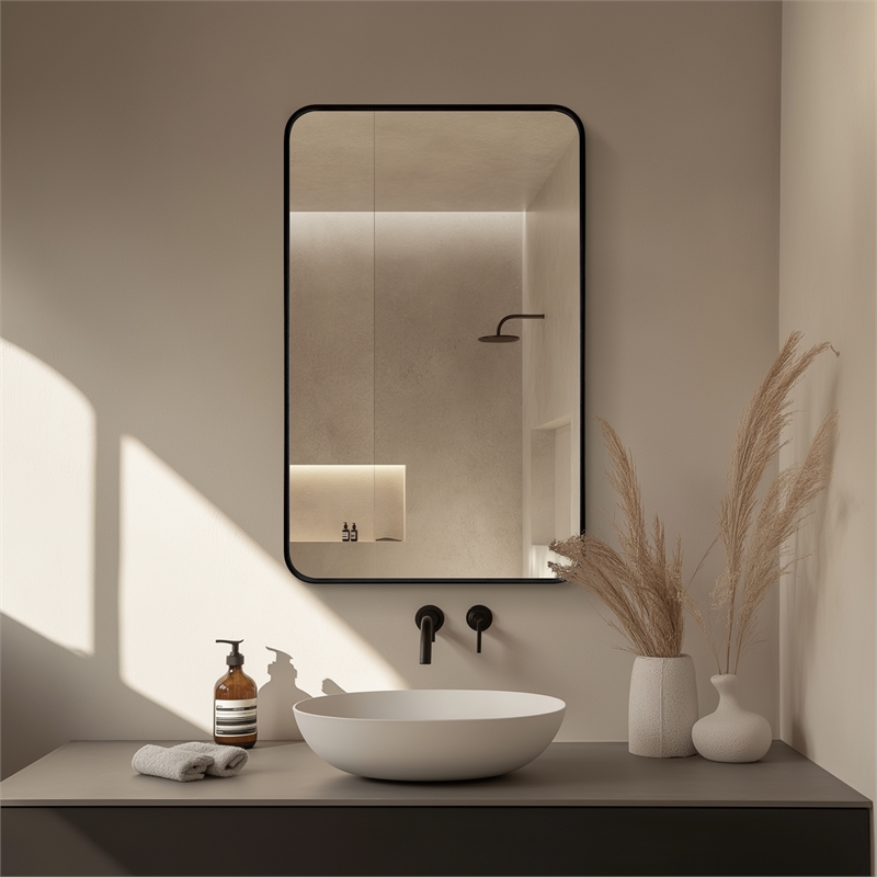 Talayuela 20 in.W x 32 in.H Aluminum Framed Medicine Cabinet in Brushed Black