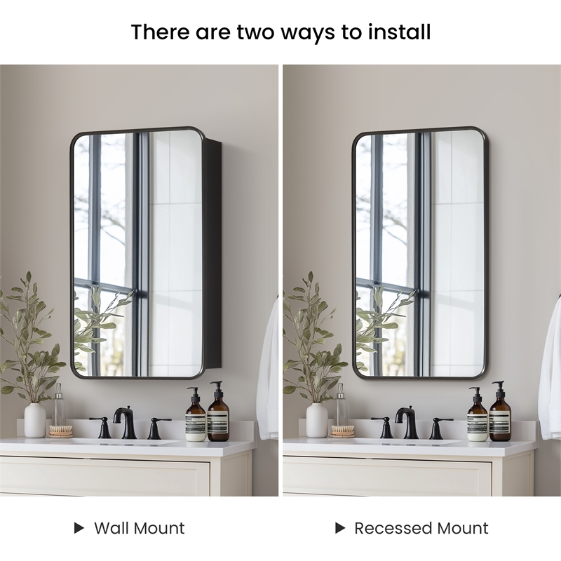 Talayuela 20 in.W x 32 in.H Aluminum Framed Medicine Cabinet in Brushed Black