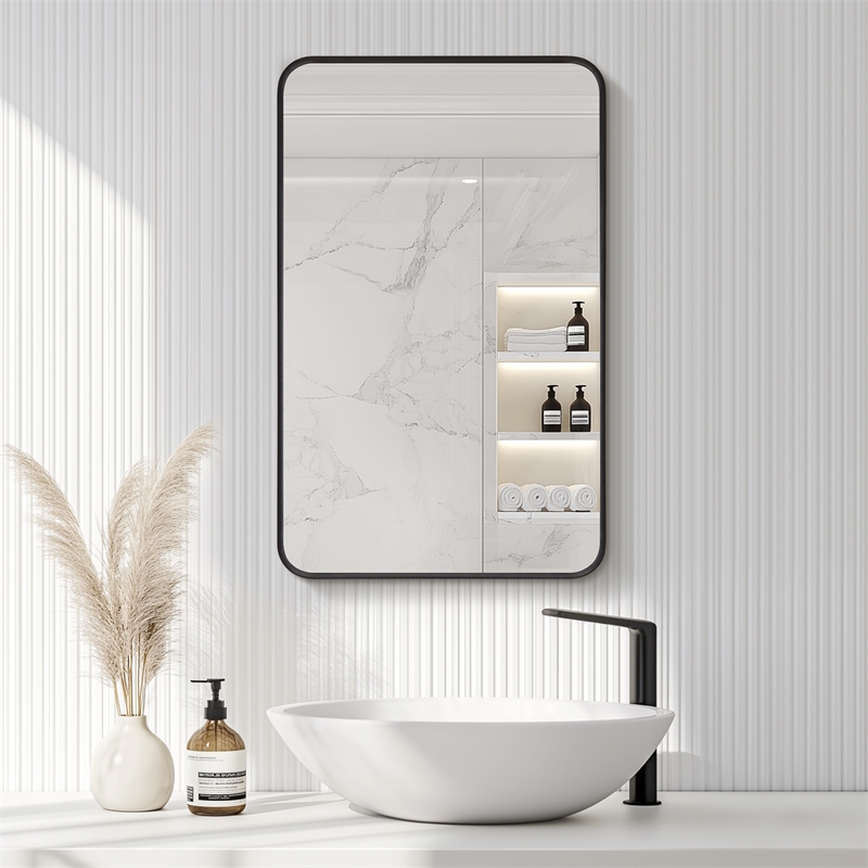 Talayuela 20 in.W x 32 in.H Aluminum Framed Medicine Cabinet in Brushed Black